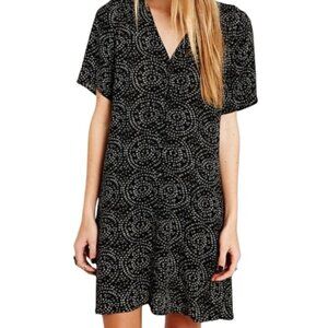 UO Staring at Stars Constellation Trapeze  Black V-Neck Button Up Mini Dress XS
